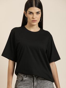 Difference of Opinion - Black Solid Oversized T-Shirt