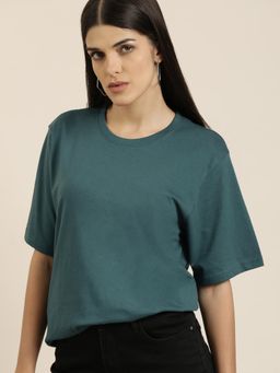 Difference of Opinion - Green Solid Oversized T-Shirt