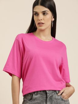 Difference of Opinion - Pink Solid Oversized T-Shirt