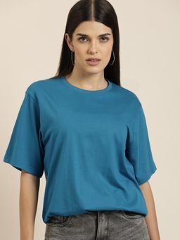 Difference of Opinion - Blue Solid Oversized T-Shirt