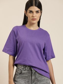 Difference of Opinion - Purple Solid Oversized T-Shirt