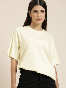 Difference of Opinion - Cream Solid Oversized T-Shirt