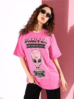 Difference of Opinion - Pink Graphic Oversized T-Shirt