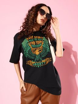 Difference of Opinion - Black Graphic Oversized T-Shirt