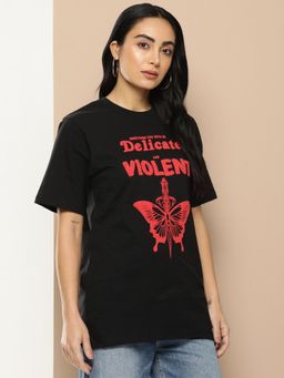 Difference of Opinion - Black Graphic Oversized T-Shirt