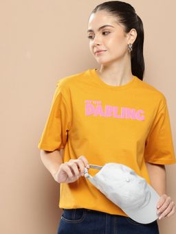 Difference of Opinion - Mustard Typographic Oversized T-Shirt