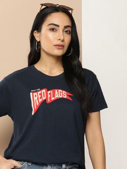Difference of Opinion - Navy Blue Graphic Boxy Regular T-Shirt