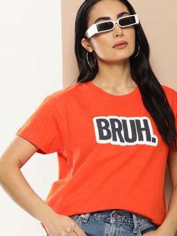 Difference of Opinion - Orange Typographic Boxy Regular T-Shirt