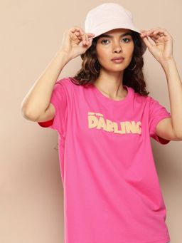 Difference of Opinion - Pink Typographic Boxy Regular T-Shirt