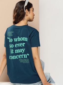 Difference of Opinion - Blue Typographic Boxy Regular T-Shirt