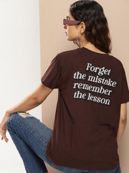 Difference of Opinion - Brown Typographic Boxy Regular T-Shirt