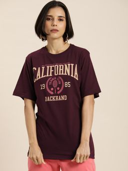 DILLINGER - Maroon Typography Oversized T-Shirt