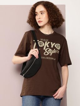 DILLINGER - Brown Typographic Oversized T-Shirt