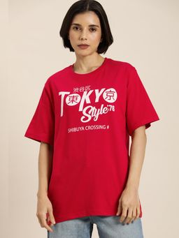 DILLINGER - Red Typography Oversized T-Shirt