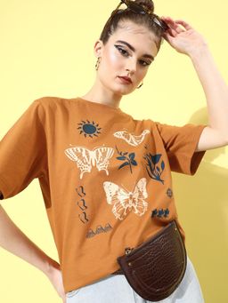 DILLINGER - Brown Graphic Oversized T-Shirt