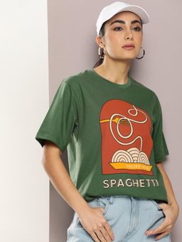 DILLINGER - Women Green Graphic Printed T-Shirt