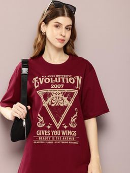 DILLINGER - Maroon Graphic Oversized T-Shirt