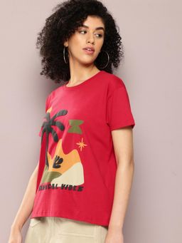 DILLINGER - Red Graphic Boxy Regular T-Shirt
