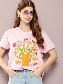 DILLINGER - Pink Floral Boxy Regular T-Shirt