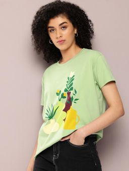 DILLINGER - Green Floral Boxy Regular T-Shirt