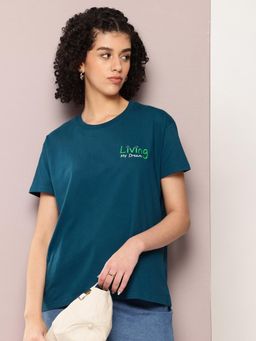 DILLINGER - Blue Typographic Boxy Regular T-Shirt