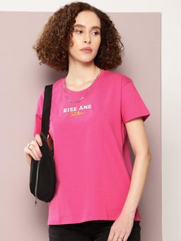 DILLINGER - Pink Typographic Boxy Regular T-Shirt