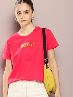 DILLINGER - Pink Typography Boxy Regular T-Shirt