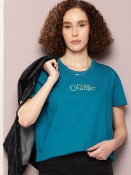 DILLINGER - Blue Typographic Boxy Regular T-Shirt