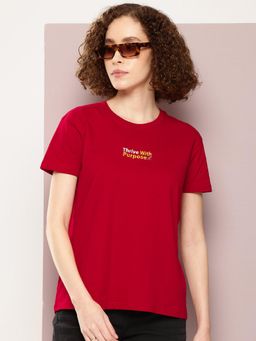 DILLINGER - Red Typographic Boxy Regular T-Shirt