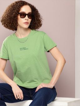 DILLINGER - Green Typographic Boxy Regular T-Shirt