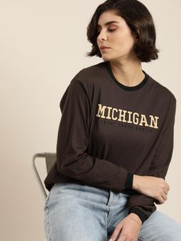DILLINGER - Brown Typographic Oversized T-Shirt