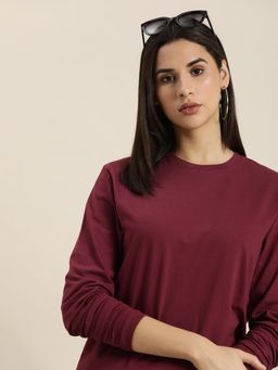 DILLINGER - Maroon Solid Oversized T-Shirt