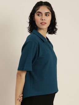 DILLINGER - Blue Self Design Oversized Polo T-Shirt