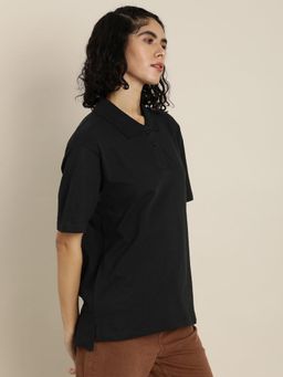 DILLINGER - Black Self Design Oversized Polo T-Shirt