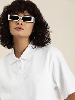 DILLINGER - White Solid Oversized Polo T-Shirt