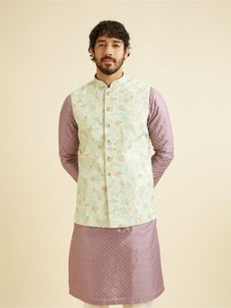 Manyavar - Green Art Silk Digital Print Jacket for Men