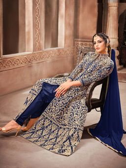 Odette - Blue Net Base Beautiful Semi-Stitched Suit (Set of 3)