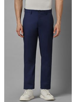Louis Philippe - Men Navy Regular Fit Solid Flat Front Casual Trousers
