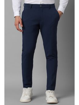 Louis Philippe - Men Navy Slim Fit Check Flat Front Casual Trousers