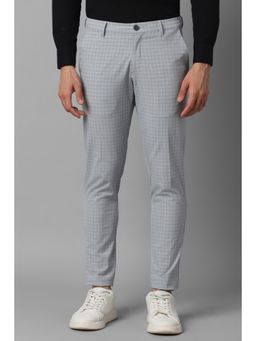 Louis Philippe - Men Grey Slim Fit Check Flat Front Casual Trousers