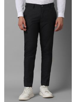 Louis Philippe - Men Black Slim Fit Check Flat Front Casual Trousers