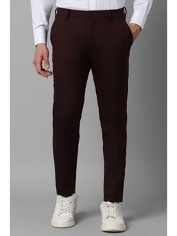 Louis Philippe - Men Maroon Slim Fit Solid Flat Front Casual Trousers