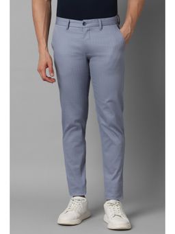 Louis Philippe - Men Blue Slim Tapered Fit Stripe Flat Front Casual Trousers