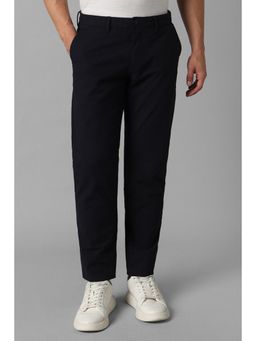 Louis Philippe - Men Black Slim Tapered Fit Solid Flat Front Casual Trousers