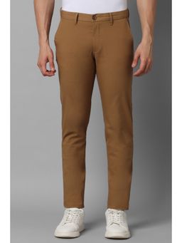 Louis Philippe - Men Brown Slim Tapered Fit Solid Flat Front Casual Trousers