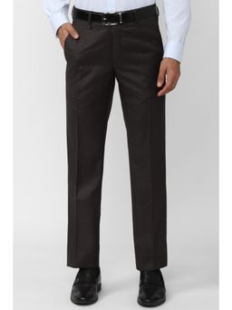 Van Heusen - Men Brown Textured Slim Fit Trousers