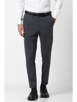 Van Heusen - Men Grey Solid Carrot Fit Trousers