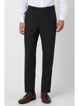 Van Heusen - Men Black Textured Regular Fit Trousers