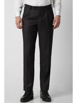 Van Heusen - Men Black Textured Regular Fit Trousers