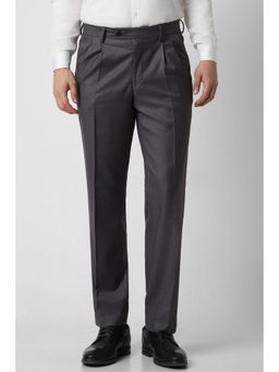Van Heusen - Men Grey Solid Regular Fit Trousers